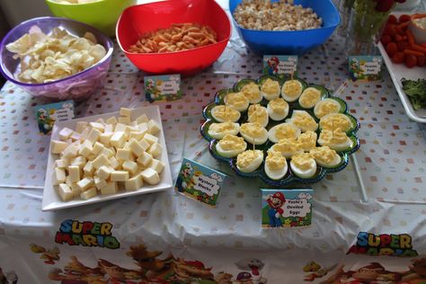 Mario Breakfast, Mario Theme Party, Mario Theme, Devilled Eggs, Super Mario Bros Party, Mario Bros Birthday, Mario Bros Party, Super Mario Birthday Party, Mario Birthday Party