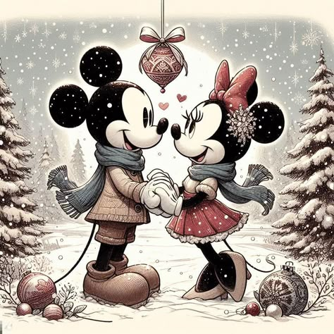 Disney Merry Christmas, Mickey And Minnie Kissing, Mickey And Minnie Love, Disney Christmas Decorations, Minnie Mouse Images, Minnie Mouse Pictures, Disney Christmas Ornaments, Mickey Mouse Pictures, Minnie Christmas