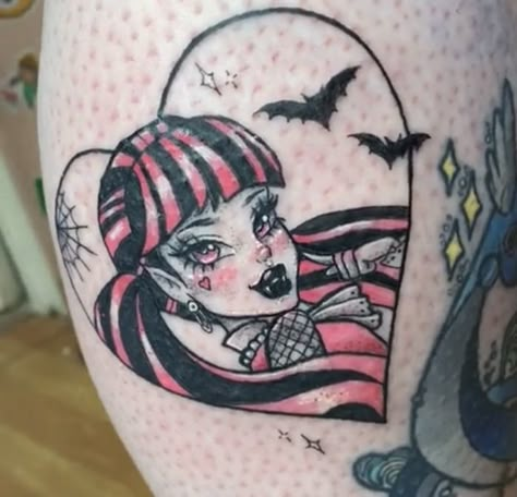 Draculaura Tattoo, Aurora Tattoo, Stick Poke, Random Tattoos, Vampire Tattoo, Emo Tattoos, Goth Tattoo, Bat Tattoo, Kawaii Tattoo