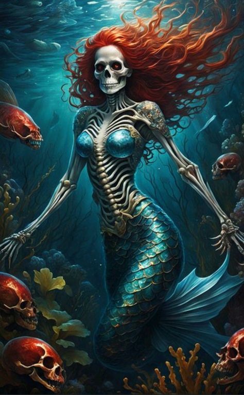 Siren Creature, Evil Mermaids, Mermaid Skeleton, Dark Disney, Mermaid Tattoos, Mermaids And Mermen, Painting Of Girl, Mermaid Costume, Bee Art