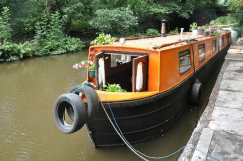 From the front, in summer, with the stable doors open. Narrow Boats For Sale, Canal Barge, Yatch Boat, Boat House Interior, Hebden Bridge, Canal Boat, Floating House, West Yorkshire, Inverness