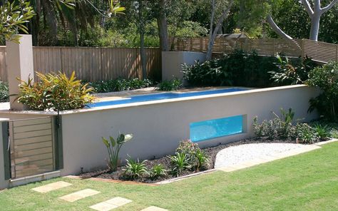 Tight Fit? No Problems! Ideas For Pool Area, Pool Area Landscaping, Around The Pool Landscaping, Lap Pools Backyard, Raised Pools, Portugal House, Spool Ideas, Blue Haven Pools, Beach Entry Pool