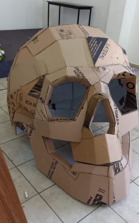 Cat House Diy Cardboard, Paper Mask Diy, Cardboard Art Sculpture, Cardboard Costume, Cardboard Mask, Robot Costumes, Cardboard Storage, Cardboard Box Crafts, Emo Art