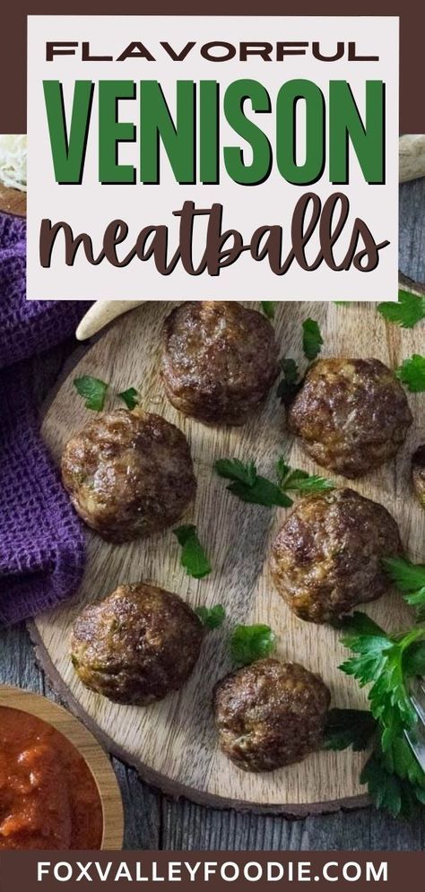 These flavorful venison meatballs are so tender they will practically melt in your mouth. Making your favorite classic dishes with wild game adds a flavorful twist on an otherwise routine meal. These venison meatballs can be made from 100% deer meat, or if you prefer you can blend it with ground beef, veal, or pork. Add these meatballs to pasta sauce, meatball subs, or serve as appetizers. Venison Meatball Recipes, Ground Venison Recipes, Grill Dinner, Venison Meatballs, Recipes Grill, Bacon Dinner, Recipes Gourmet, Recipes Veg, Sausage Dinner