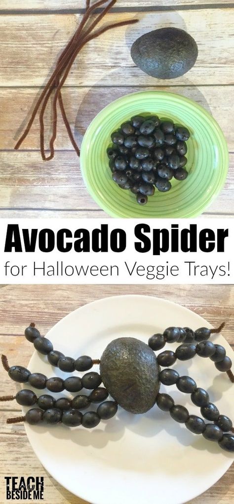 Avocado Spider for Halloween Veggie Trays Vegetable Tray Ideas, Spider Climbing, Halloween Veggie Tray, Healthy Halloween Party Food, Spider For Halloween, Fun Foods To Make, Veggie Platter, Kid Foods, Halloween Party Food