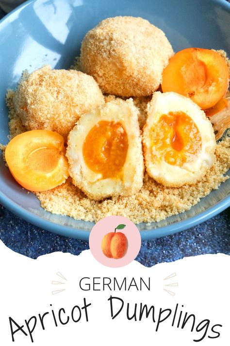 German Apricot Dumplings Fruit Dumplings, Sweet Dumplings, Uk Recipes, Vanilla Sauce, German Recipes, Bavaria, Dumplings, Sweet Recipes, Food Lover