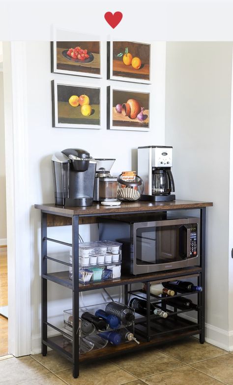 Coffee And Microwave Station Ideas, Small Kitchen Nook Table, Home Office Coffee Bar, Microwave And Coffee Station, Microwave Coffee Station, Coffee And Microwave Station, Diy Coffee Station Small Spaces, Work Station Ideas Home, Coffee Set Up