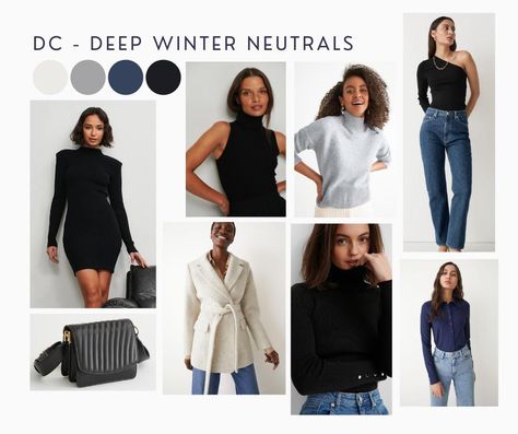 Deep Winter Business Casual, Deep Winter Color Palette Outfits Casual, Clothes For Deep Winter, Soft Classic Kibbe Deep Winter, Deep Winter Make Up Looks, Deep Winter Neutral Outfits, Deep Winter People, Deep Winter Color Palette Capsule Wardrobe, Deep Winter Wardrobe Palette