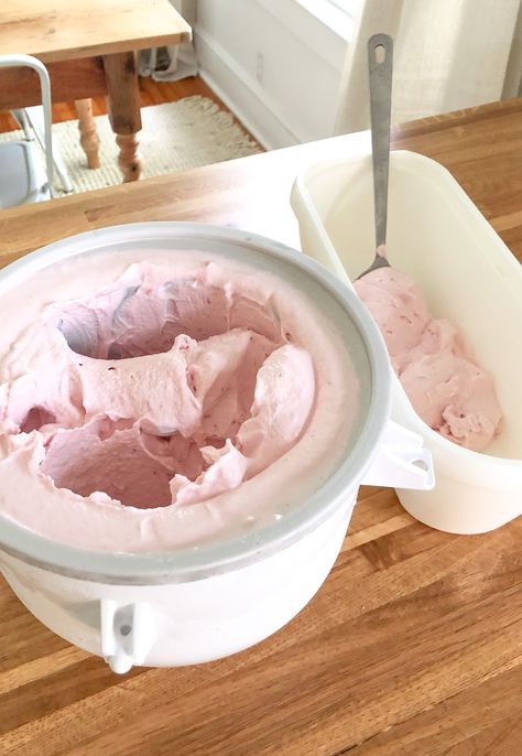 Raw Milk Strawberry Ice Cream Sweetened With Honey - The Homestyle Cottage Kitchen Aid Ice Cream Recipes, Raw Ice Cream, Healthy Homemade Ice Cream, Kitchen Aid Ice Cream, Ice Cream No Churn, Raw Dairy, Homemade Strawberry Ice Cream, Milk Strawberry, Custard Ice Cream