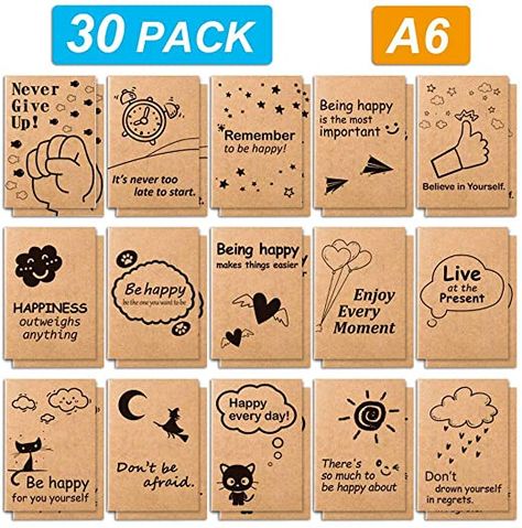 Amazon.com : 30 Pack Kraft Notebooks, Feela 15 Designs A6 Cute Mini Pocket Notebooks and Journals, 80 Lined Pages Motivation Small Journal Notebook Bulk for Women School Supplies Taking Memos, 4.1X5.8 in : Office Products Kdp Ideas, Creative Book Cover Designs, Diy Notebook Cover, Creative Book Covers, Small Journal, Writing Notebook, Mini Notebooks, Work Planner, Diy Notebook