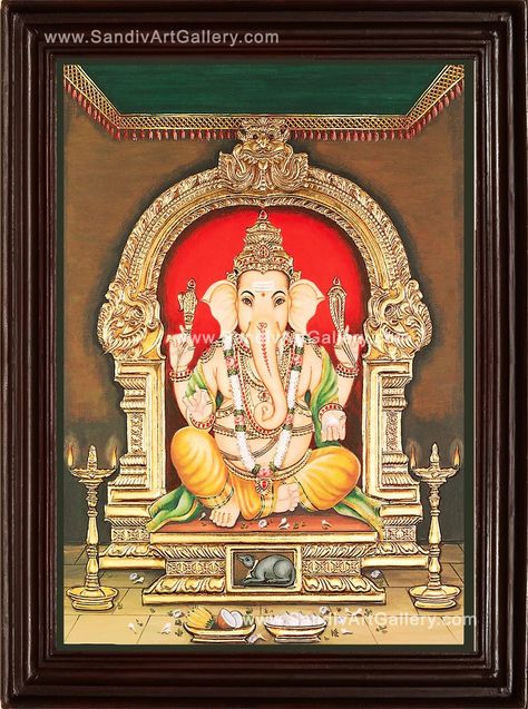 Buy Sandiv Art Gallery 22 Carat Gold Foil Ganesh Tanjore Painting Vinayagar Photo Frame on Wall for Pooja, Living Room, Bedroom (48x36) Online at Low Prices in India - Amazon.in Ganesha Tanjore Painting, Lakshmi Tanjore Painting, Gaja Lakshmi, Ganesh Painting, Tanjore Art, Mysore Painting, Indian Traditional Paintings, Buddhist Art Drawing, Tanjore Paintings