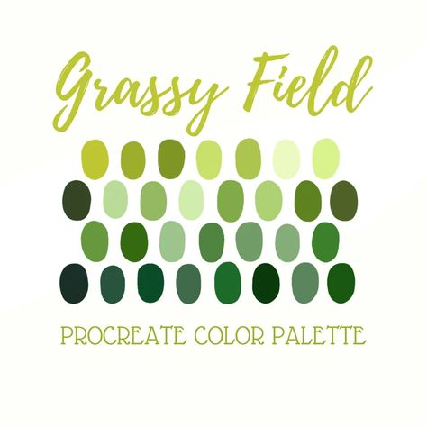 Procreate Color Palette Grassy Field - Etsy Australia Green Monochromatic, Indoor Park, Procreate Color Palette, Green Color Palette, Free Procreate, Hex Color Palette, Palette Design, Grassy Field, Green Colour Palette