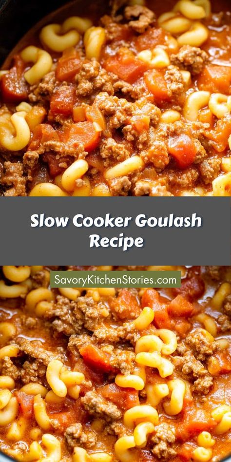 Savor the rich flavors of this Slow Cooker Goulash Recipe, a perfect addition to your Instapot Recipes collection. Packed with ground beef, pasta, and zesty tomatoes, it's a hearty meal that cooks effortlessly. Ideal for busy weeknights, this one-pot dish will satisfy the whole family! Goolosh Recipe, Slow Cooker Goulash Recipes, Slow Cooker Goulash, Goulash Slow Cooker, Crockpot Goulash Recipe, Best Goulash Recipes, Delicious Crockpot Recipes, Crockpot Meal, Goulash Recipe