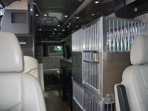 Kustom Krates: Sprinter Vans Dog Transport Van Ideas, Van Conversion Dog, Rv Dog, Custom Dog Crate, Ford Transit Conversion, Dog Transport, Pet Transport, Dog Equipment, Dog Trailer