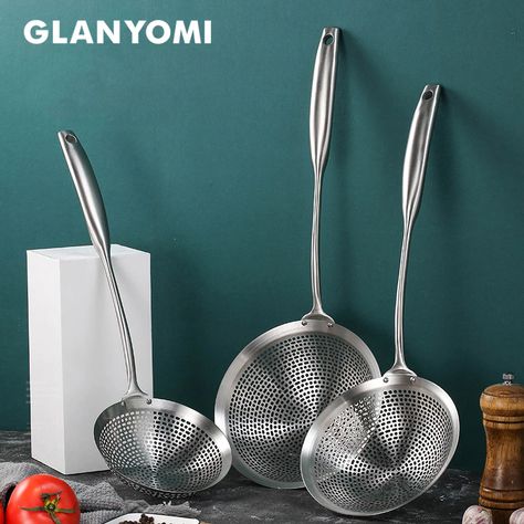 Stainless Steel Kitchen Tools, Wok Cooking, Fine Mesh Strainer, Slotted Spoon, Slotted Spoons, Mesh Strainer, Deep Fryer, Premium Food, Frying Oil