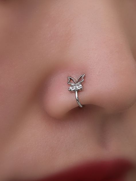 Silver  Collar  Copper   Embellished   Women's Fashion Jewelry Nose Percinings Jewelry, Nose Ring Nostril, Cool Nose Pericings, Cute Nose Pericings, Cute Nose Piercings Ideas, Cute Nose Jewelry, Noes Pericing, Nostril Jewelry Nose Piercings, Cute Piercings Nose