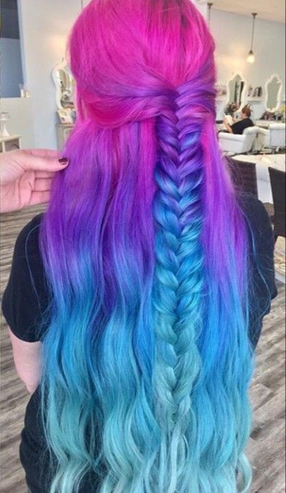 Pink purple blue hair Unicorn Hair Dye Colors, Pink And Purple And Blue Hair, Blue And Pink Hair Ombre, Pink Purple Blue Ombre Hair, Light Blue And Pink Hair, Pink Purple Blue Outfit, Purple And Blue Hair Color Ideas, Color For Red Heads, Pink To Blue Hair