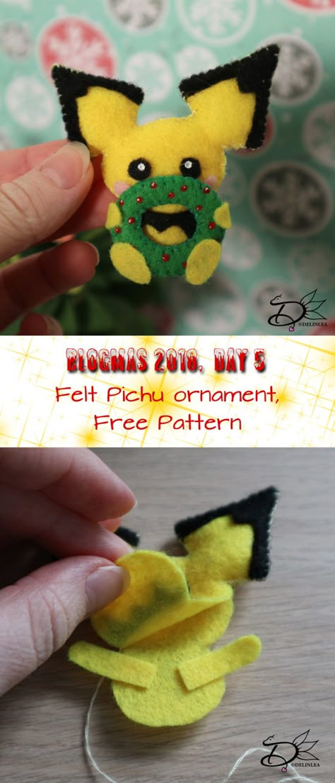 Pokemon Tree Christmas, Pokemon Christmas Ornaments Diy, Diy Pokemon Ornaments, Pokemon Christmas Crafts, Christmas Plushies Diy, Pokemon Felt Pattern, Pokemon Felt Ornaments, Pokemon Christmas Decorations, Pokemon Ornaments Diy