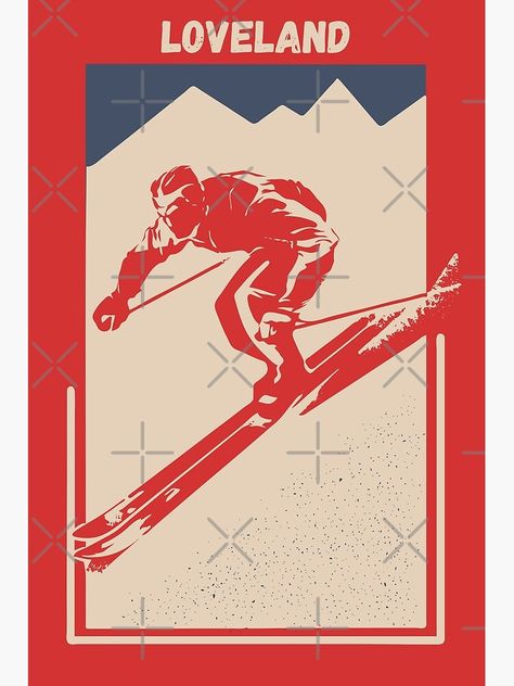 "Loveland in Colorado, USA, North America - Vintage Red Ski Poster for Mountain Alpine Skier" Poster for Sale by Vintage-TM | Redbubble Vintage Ski Resort Poster, Lodge Artwork, Ski Watercolor, Ski Branding, Vintage Skiing Aesthetic, Ski Illustration, Outdoor Graphics, Ski Logo, Ski Wedding