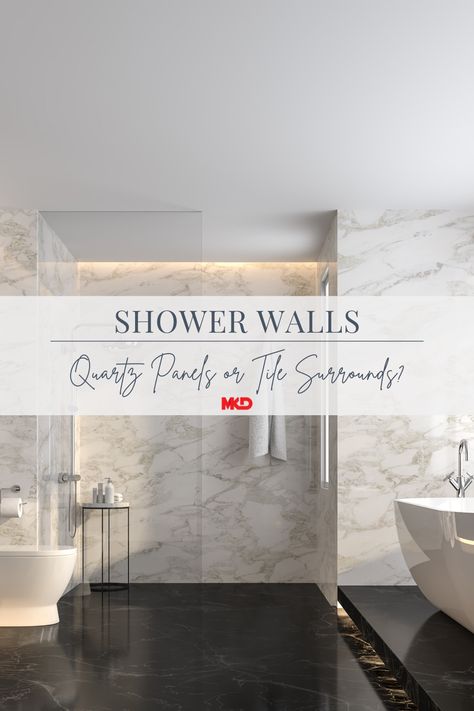 Shower Marble Wall, Quartz In Bathroom, Quartz Slabs For Shower Walls, Marble Slab Shower Walls, Quartz Bathroom Shower Wall, Shower No Grout, Laminate Shower Walls, No Tile Shower Walls, Non Tile Shower Options