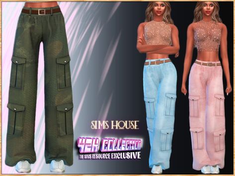 The Sims Resource - WOMEN'S WIDE CARGO PANTS Wide Cargo Pants, Green Cargo Pants, Sims 1, Sims 4 Cas, Sims 4 Clothing, Sims House, The Sims4, Sims 4 Cc, Animal Skin