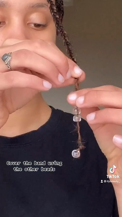 Hair bead tutorial Hair Styles Braids Beads, How Do You Put Beads In Your Braids, How To Put Beads At The End Of Braids, Beading Hairstyles, How To Put Beads On Twists, Bead Braid Tutorial, How To Add Beads To Natural Hair, Wood Bead Hairstyles, How To Bead Braids