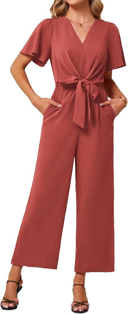 Amazon.com: JASAMBAC One Piece Jumpsuits for Women Resort Wear 2024 Casual V Neck Short Sleeve Outfits Wide Leg White Romper with Pocket for Beach : Clothing, Shoes & Jewelry Women Resort Wear, Outfits Wide Leg, Short Sleeve Outfits, Jumpsuits Casual, One Piece Outfits, Resort Casual, Wide Leg Jumpsuits, Beach Clothing, Casual Dressy