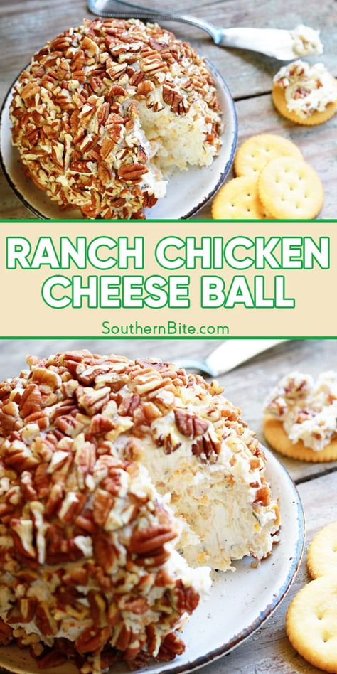 Ranch Chicken Cheese Ball Ranch Chicken Cheese Ball, Cream Cheese Ball Dip For Crackers, Chicken Ranch Cheeseball, Chicken Bacon Ranch Cheeseball, Buffalo Cheese Ball, Buffalo Chicken Cheese Ball, Chicken Cheese Ball Recipes, Chicken Cheeseball, Cream Cheese Ball Dip