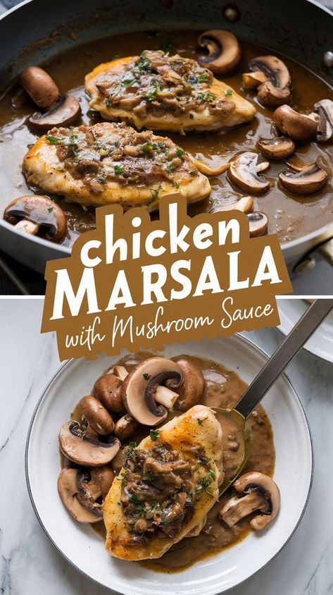 Chicken Marsala Recipe with Mushroom Sauce Chicken Mushroom Marsala, Creamy Chicken Marsala, Juicy Chicken Breast, Chicken Marsala Recipe, Marsala Recipe, Marsala Chicken Recipes, Chicken Marsala, Quick Weeknight Dinners, Mushroom Sauce