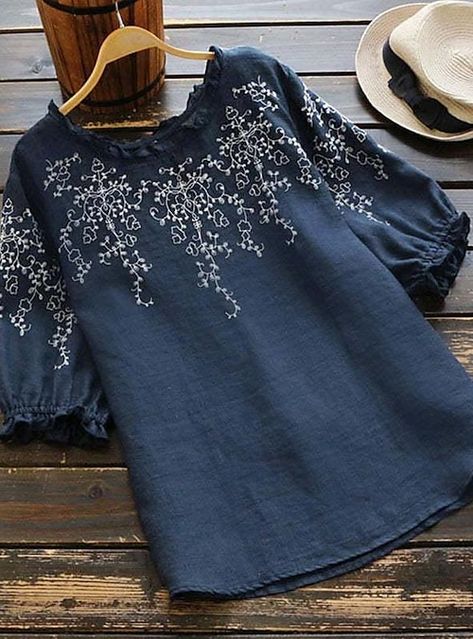 Female Embroidery, Womens Blouses Summer, Embroidery Top, Cotton Tunic, Summer Blouse, Womens Shirt, Summer Blouses, Women Blouses, Pullover Designs