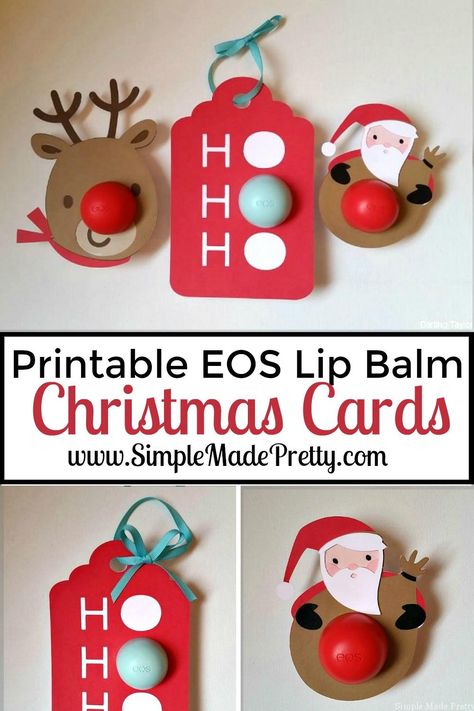 These printable Christmas themed EOS lip balm cards are perfect to give as gifts to teachers, neighbors, family and friends and anyone that likes the all-natura Coworker Birthday Gifts, Christmas Neighbor, Neighbor Christmas Gifts, Eos Lip Balm, Cadeau Diy, Neighbor Gifts, Diy Christmas Cards, Teacher Christmas Gifts, Handmade Christmas Gifts