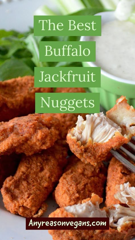 Jackfruit Nuggets, Jackfruit Vegan Recipes, Vegan Meat Recipe, Vegan Jackfruit, Jackfruit Recipes, Buffalo Wing, Nuggets Recipe, Plant Based Diet Recipes, Tasty Vegetarian Recipes