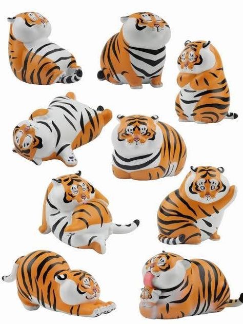 Fat Tiger, Cute Figures, Tiger Illustration, Collectible Toys, Cute Tigers, Tiger Cub, Tiger Art, Clay Animals, Ceramics Pottery Art