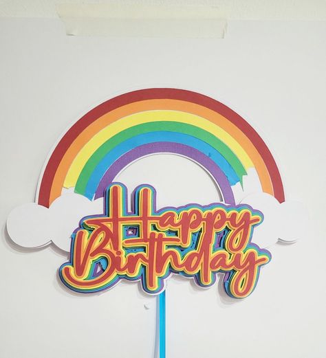 Happy Birthday layered rainbow cake topper Rainbow Happy Birthday Topper, Boho Rainbow Clipart, Number Topper, Party Silhouette, 40th Birthday Cake Topper, Rainbow Cake Topper, Barbie Silhouette, Svg Rainbow, Rainbow Cartoon