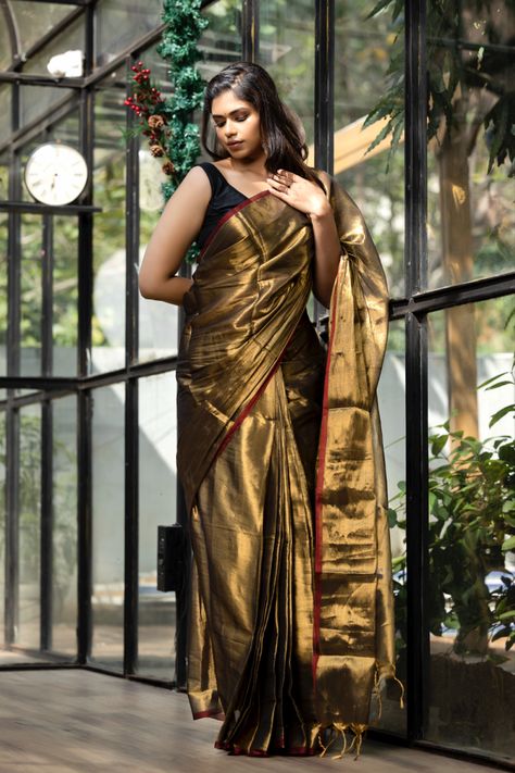 Tissue saree Traditional Gold Saree In Tissue Silk, Designer Tissue Silk Gold Saree, Elegant Gold Tissue Silk Saree, Festive Gold Tissue Silk Pre-draped Saree, Gold Bollywood Pre-draped Tissue Silk Saree, Tissue Silk Saree, Tissue Saree, Saree Designs Party Wear, Saree Models