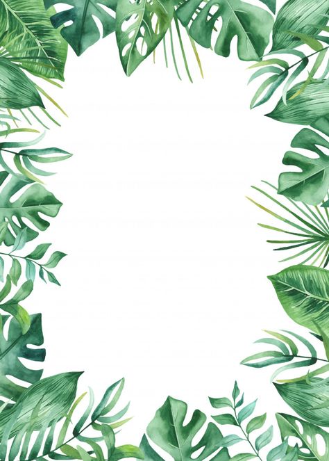 Watercolor frame tropical leaves and flo... | Premium Vector #Freepik #vector #flower Safari Leaves, Décoration Baby Shower, Tropical Frames, Leaves Frame, Watercolor Frame, Frame Watercolor, Tropical Illustration, Tropical Background, Tropical Wedding Invitations