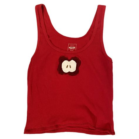 Cropped Half Apple Red Tank     Adorable red cropped... - Depop Fruit Outfit, Half Apple, Apple Clothes, Apple Shirt, Red Crop Top, Apple Red, Red Tank, Hippie Outfits, Red Apple