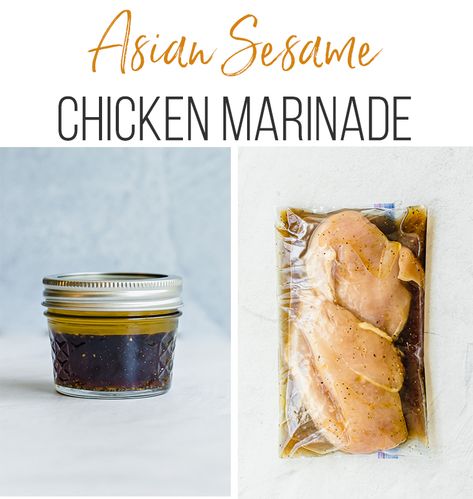 With just a few key Asian-inspired ingredients, you can create an easy, delicious marinade for your favorite cut of chicken. After cooking the chicken, serve it in wraps, on salads, or over rice. #chicken #marinade #freezermeal #freezercooking Sesame Chicken Marinade, Best Chicken Marinades, Asian Chicken Marinade, Lemon Garlic Chicken Marinade, Asian Sesame Chicken, Asian Marinade For Chicken, Garlic Chicken Marinade, Chicken Breast Marinade Recipes, Easy Asian Chicken