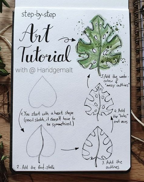 Draw Leaves, Aesthetic Architecture, Flower Drawing Tutorials, Flower Art Drawing, Watercolor Flower Art, Watercolor Art Lessons, Learn How To Draw, Drawing Lessons, Monstera Leaf