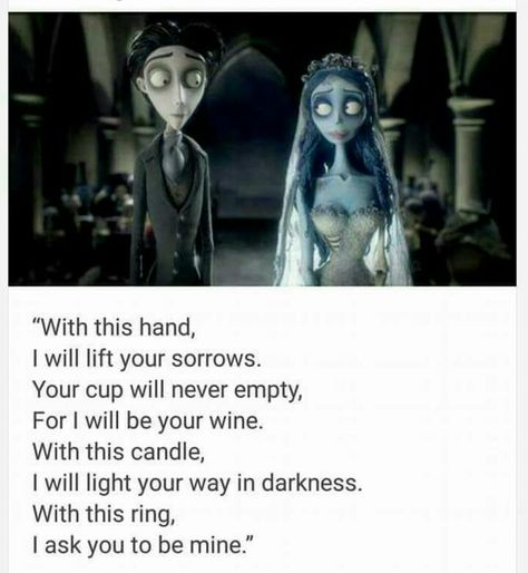 Corps bride wedding vows Bride Wedding Vows, Corpse Bride Quotes, Corps Bride, Henry Selick, Corpse Bride Wedding, The Corpse Bride, Tim Burton Corpse Bride, Tim Burton Style, Tim Burton Art