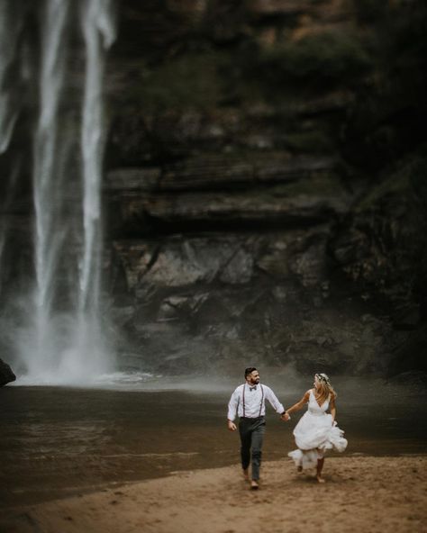 Let’s runaway together❣️ Prewedding Waterfall, Toccoa Falls, Woodland Wonderland, Waterfall Dress, Waterfall Wedding, Fall Wedding Photos, Waterfall Photo, Forest Waterfall, Future Photos