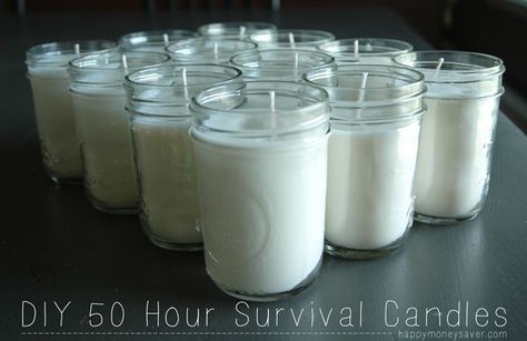 So quick & easy making your own 50 Hour Soy Survival Candles. They cost under $2.00 each too.  Toss in a box of matches inside before you close it up so you will always be prepared!  #survival happymoneysaver.com Survival Candle, Box Of Matches, Emergency Candles, Emergency Prepardness, Long Lasting Candles, Diy Lampe, Emergency Preparation, Homestead Survival, Emergency Prepping