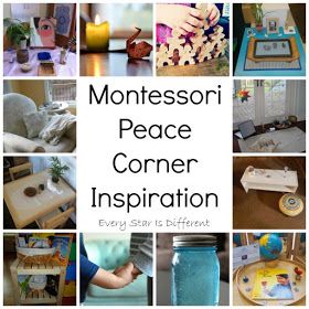 Montessori Peace Corner inspiration for home and school. Corner Inspiration, Peace Corner, Peace Education, Montessori Environment, Calm Down Corner, Montessori Room, Montessori Practical Life, Toddler Classroom, Montessori Preschool