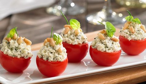 Stuffed Cherry Tomatoes Recipe | Boursin Cheese Boursin Appetizers, Cherry Tomato Appetizers, Boursin Recipes, Tomato Appetizers, Cake Aux Olives, Cherry Tomato Recipes, Tomatoes Recipe, Boursin Cheese, Herb Cheese