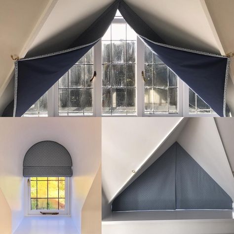 Curtains Triangle Window, Triangular Windows Ideas, Triangle Window Curtains Diy, Triangular Window Curtains, Triangular Window Coverings, Triangle Window Blinds, Triangular Curtains, Triangle Window Coverings, Triangle Window Curtains