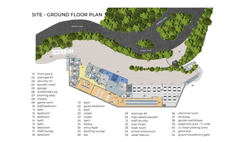 Modern Bel Air Mega Mansion (PHOTOS + FLOOR PLANS) Modern Mega Mansion, Panoramic Windows, Homes Of The Rich, West Gate, Guard House, Sci Fi City, Futuristic Home, Mansion Floor Plan, Pool Cabana