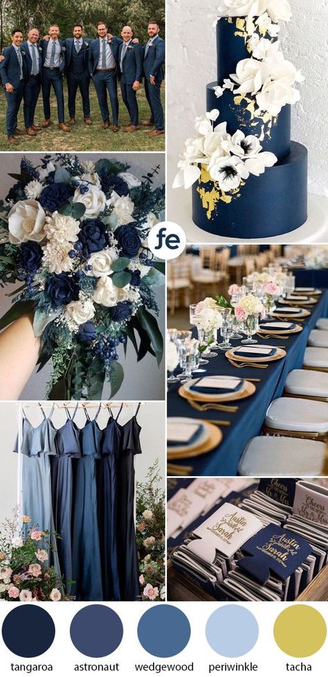 Going for the ultimate classy look or your wedding? Try the rich tones reminiscent of royalty with navy blue, with hints of shimmering golds. CLICK through to see more colours. #winterwedding #weddingtheme #weddingcolours #weddingcolourschemes #weddingplanning #goldwedding #navybluewedding Royalty Wedding Theme, Gold Theme Wedding, Navy Wedding Theme, Blue Fall Wedding, Navy Blue Wedding Theme, Wedding Color Schemes Blue, Christmas Wedding Themes, Hen Party Ideas, Navy Blue And Gold Wedding