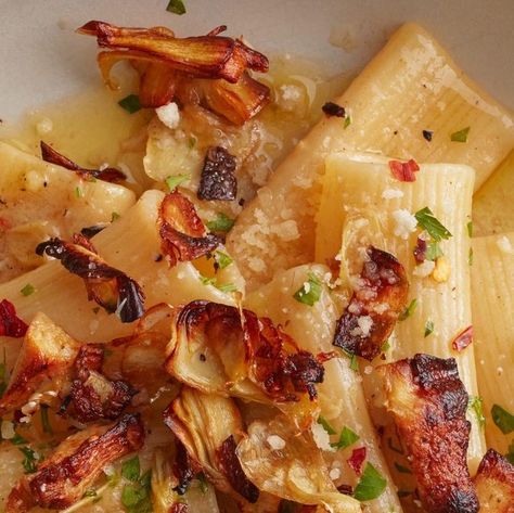 NYT Cooking on Instagram: "@andybaraghani's Crispy Artichoke Pasta is fast enough for a weeknight but fancy enough for a special occasion — the recipe's on NYT Cooking. (Photo: @emmafishman, food styling: @hadassmirnoff)" Crispy Artichoke Pasta Nyt, Crispy Artichoke Pasta, Artichoke Pasta, Nyt Cooking, Healthy Eats, Artichoke, Food Styling, Main Course, Good Eats