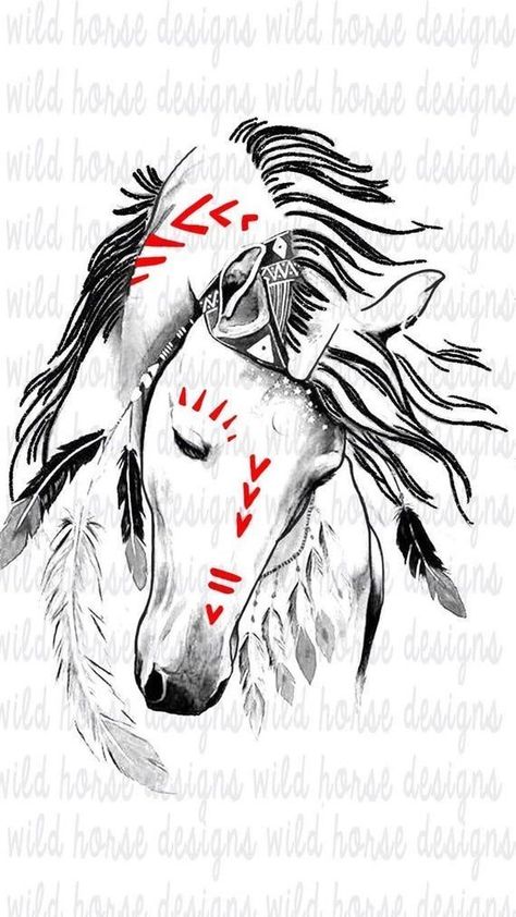 Indian Horse Tattoo, Native American Drawing, Horse Tattoo Design, Native American Horses, Animal Tattoo Ideas, Native Tattoos, Indian Horses, Western Tattoos, Muster Tattoos