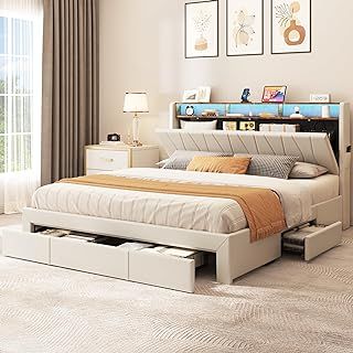 Bed Frame Storage, Queen Size Storage Bed, Letto King Size, Platform Bed With Drawers, Storage Bed Frame, Frame Storage, Upholstered Storage Bed, Headboard Upholstered, Led Bed Frame